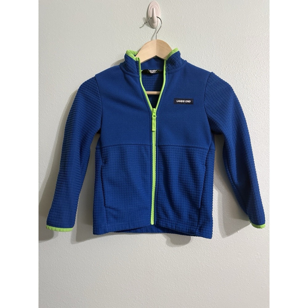 Lands' End Boys Blue Breathable Grid Fleece Full Zip Jacket Size‎ S (6-7)